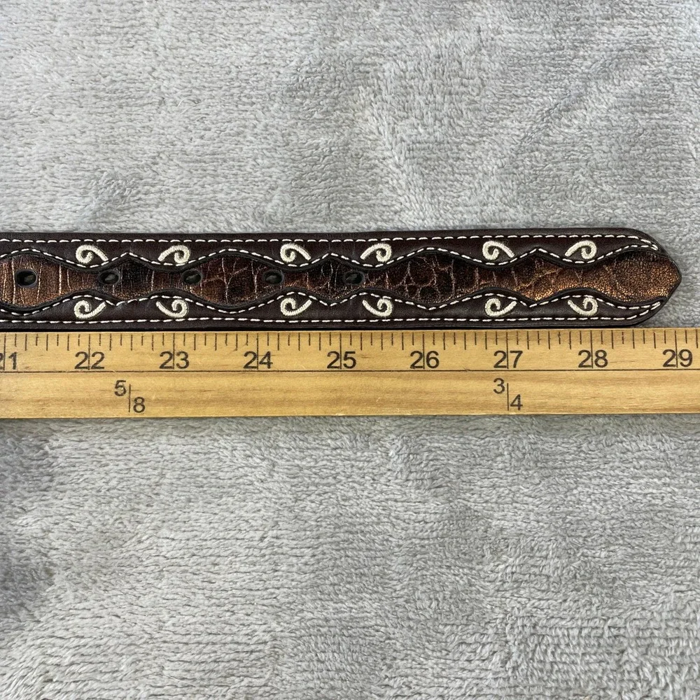 Ariat Belt Kids 24 Brown Rhinestone Western Cowgirl Cross Engraved Buckle